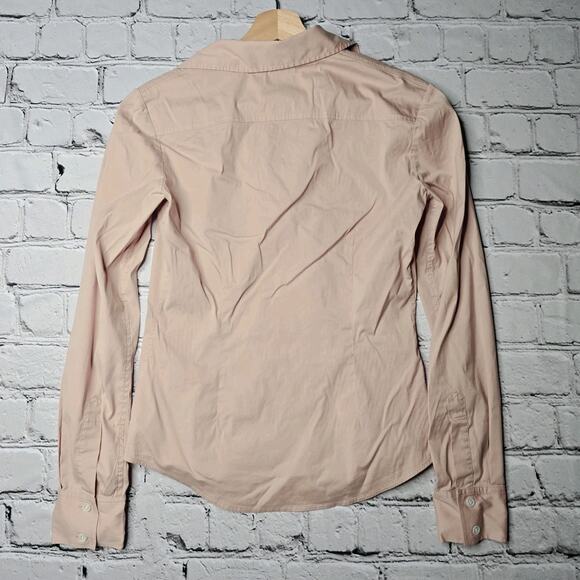 Theory Cotton Blend Pale Blush Pink Button Up V Neck Collared Blouse Size P - Picture 7 of 10